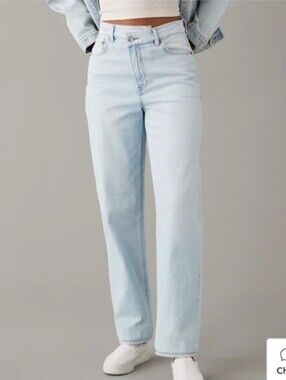 American Eagle Highest Rise Baggy Straight Jeans Light Wash Denim 4